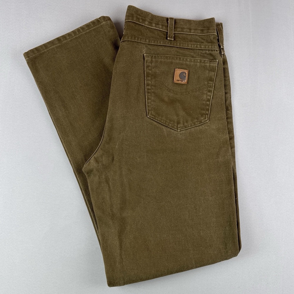 Vintage Carhartt B161 BRK Canvas Work Pants Olive Brown Workwear 38x36